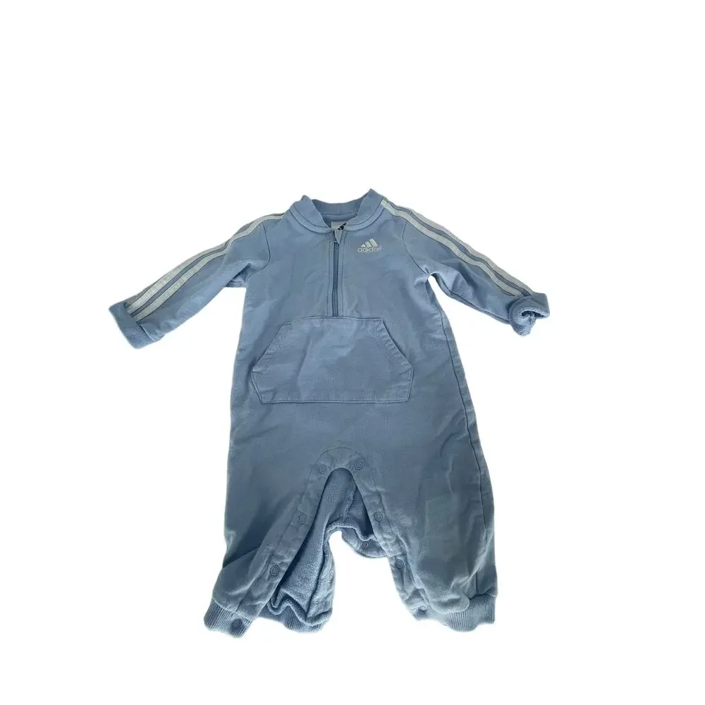 Adidas Baby Boys Light Blue Zip-Up One Piece Outfit Size 9 Months